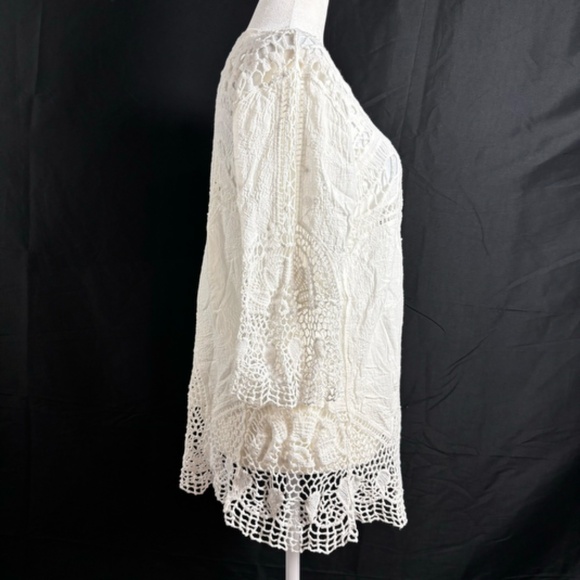 Womens open Knit Top Floral Pattern Dainty Cottagecore Country Chic Beachy SZ  M - Picture 7 of 9